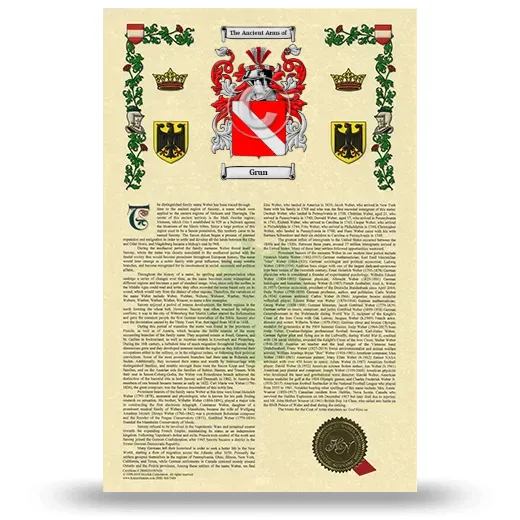Grun Armorial History with Coat of Arms