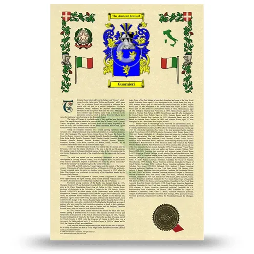 Guarnieri Armorial History with Coat of Arms