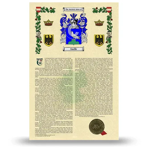 Guelle Armorial History with Coat of Arms