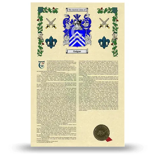 Guigne Armorial History with Coat of Arms