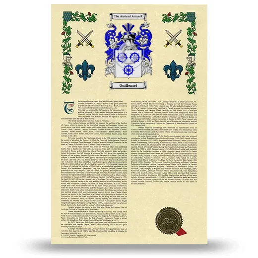 Guillemet Armorial History with Coat of Arms