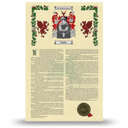 Gunter Armorial History with Coat of Arms
