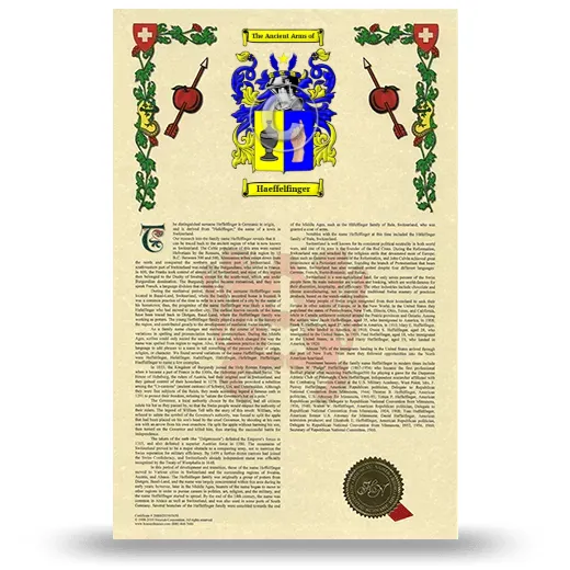 Haeffelfinger Armorial History with Coat of Arms