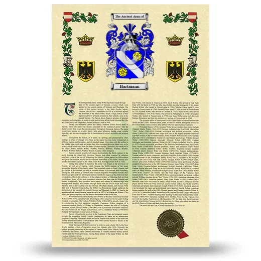 Hartmann Armorial History with Coat of Arms