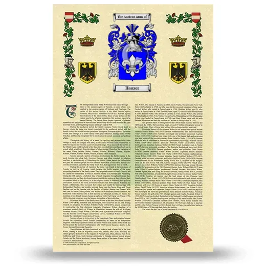 Hauzer Armorial History with Coat of Arms