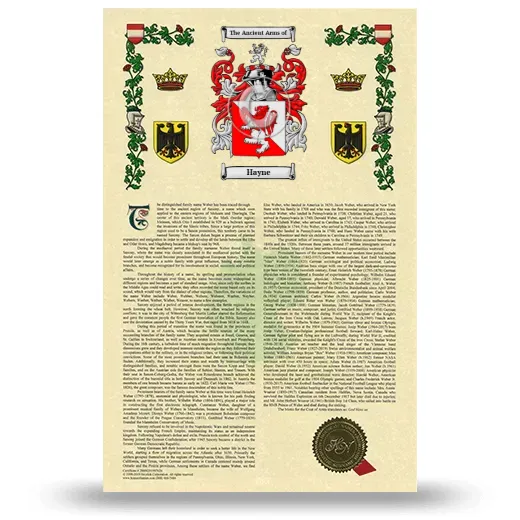 Hayne Armorial History with Coat of Arms