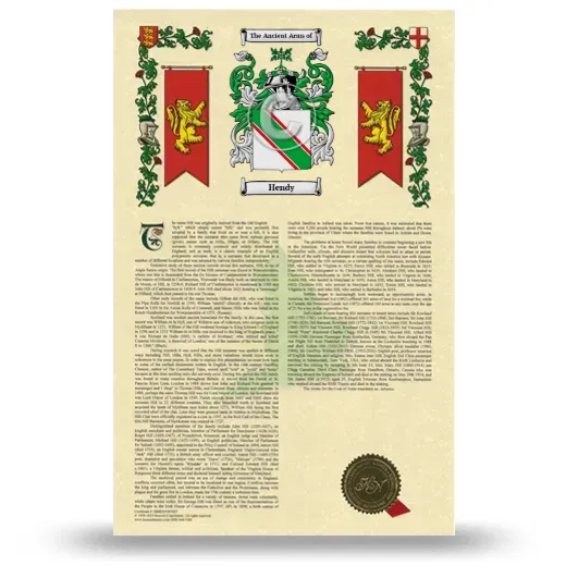 Hendy Armorial History with Coat of Arms