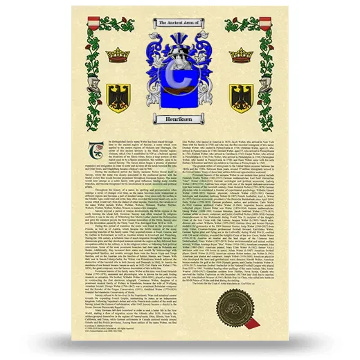 Henriksen Armorial History with Coat of Arms