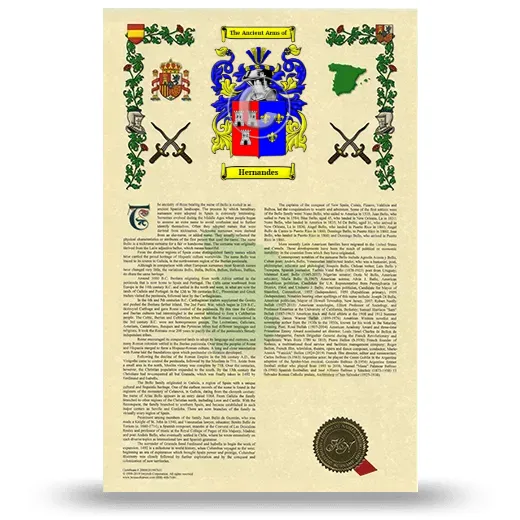 Hernandes Armorial History with Coat of Arms