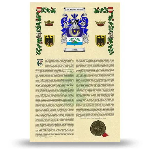 Holm Armorial History with Coat of Arms