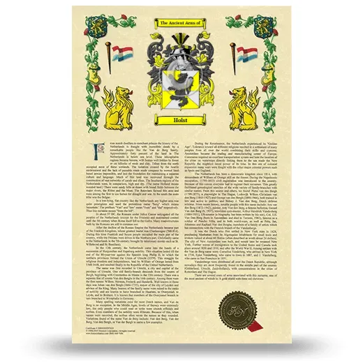 Holst Armorial History with Coat of Arms