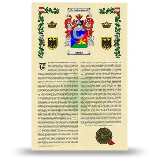 Hunke Armorial History with Coat of Arms