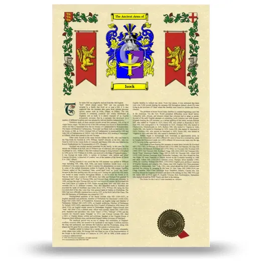 Isock Armorial History with Coat of Arms