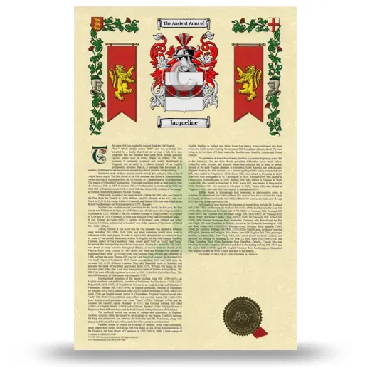 Jacqueline Armorial History with Coat of Arms