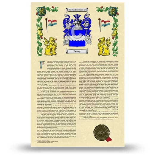 Jantry Armorial History with Coat of Arms