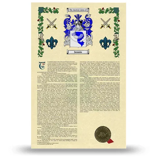 Jasmin Armorial History with Coat of Arms