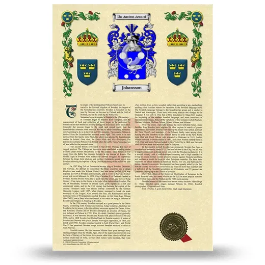Johansson Armorial History with Coat of Arms