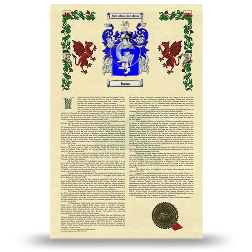 Jones Armorial History with Coat of Arms