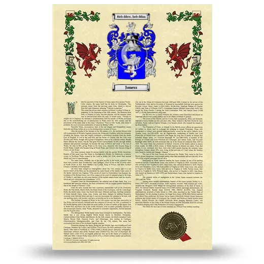 Joness Armorial History with Coat of Arms