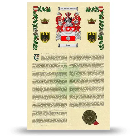 Jost Armorial History with Coat of Arms