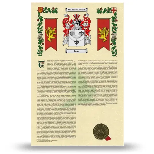 June Armorial History with Coat of Arms