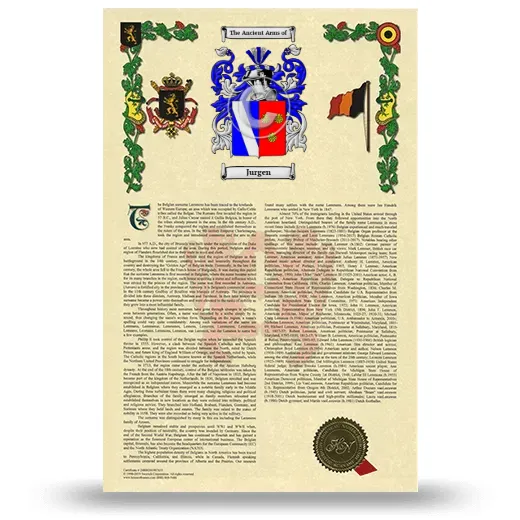 Jurgen Armorial History with Coat of Arms