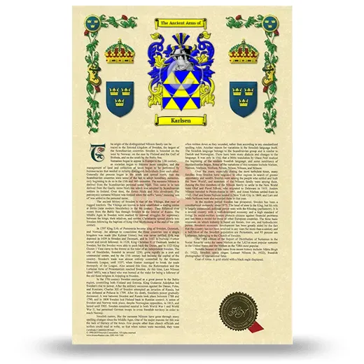 Karlsen Armorial History with Coat of Arms