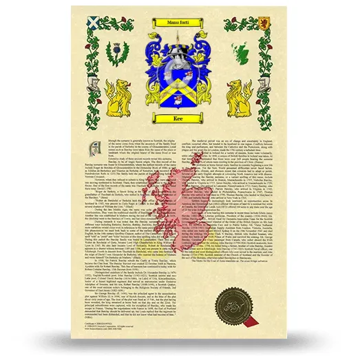 Kee Armorial History with Coat of Arms