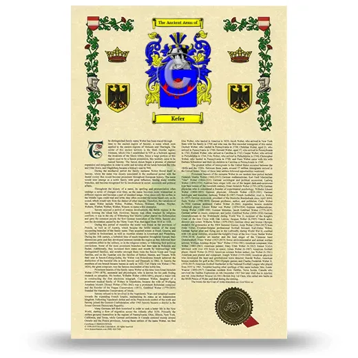 Kefer Armorial History with Coat of Arms