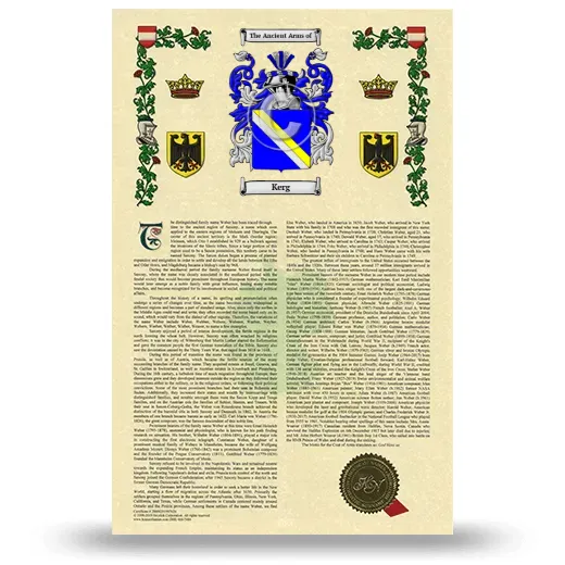 Kerg Armorial History with Coat of Arms