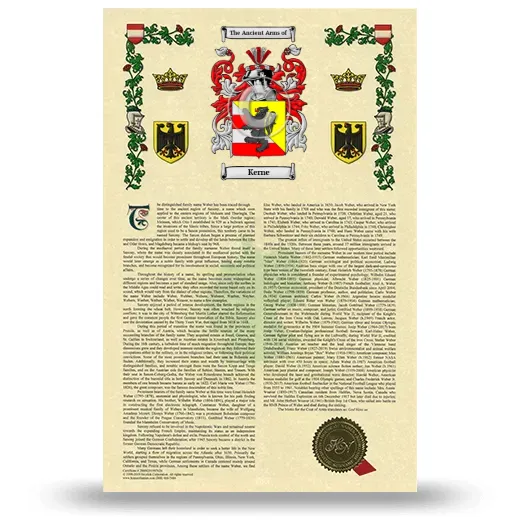 Kerne Armorial History with Coat of Arms
