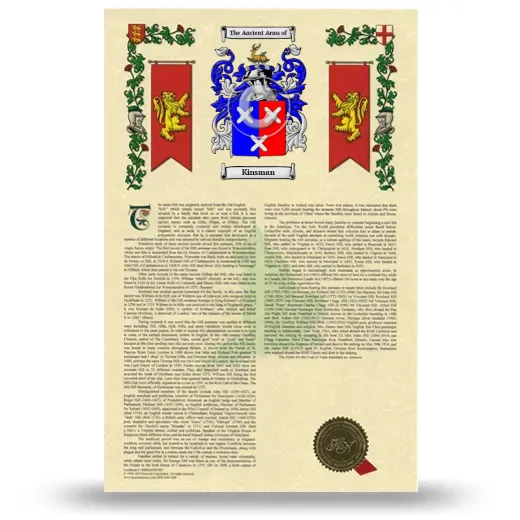 Kinsman Armorial History with Coat of Arms