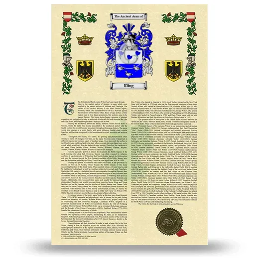 Kling Armorial History with Coat of Arms