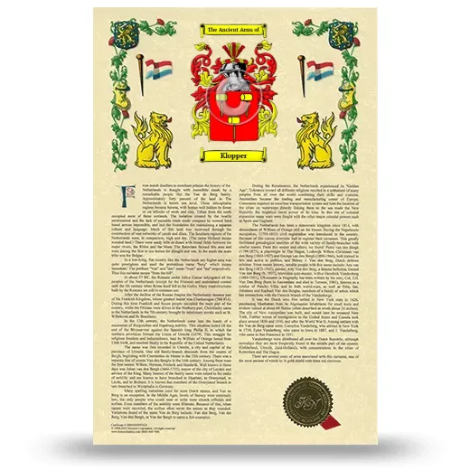 Klopper Armorial History with Coat of Arms