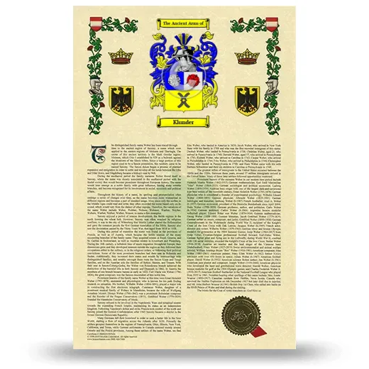Klunder Armorial History with Coat of Arms