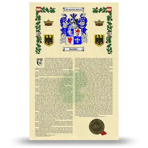Koerber Armorial History with Coat of Arms