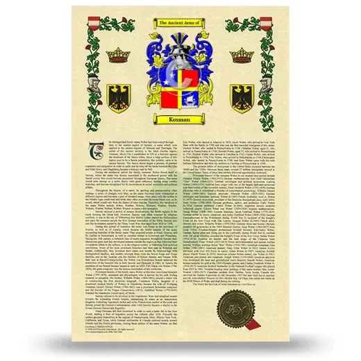 Kosman Armorial History with Coat of Arms