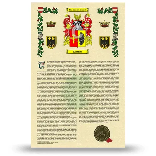 Kostner Armorial History with Coat of Arms