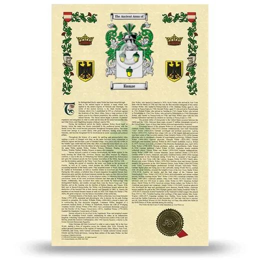 Kunze Armorial History with Coat of Arms