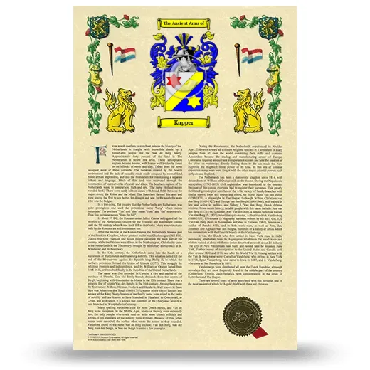 Kupper Armorial History with Coat of Arms