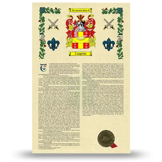 L'angevin Armorial History with Coat of Arms