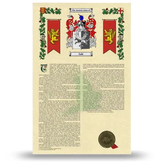 Lair Armorial History with Coat of Arms
