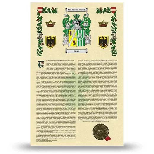 Land Armorial History with Coat of Arms