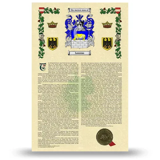 Laurens Armorial History with Coat of Arms