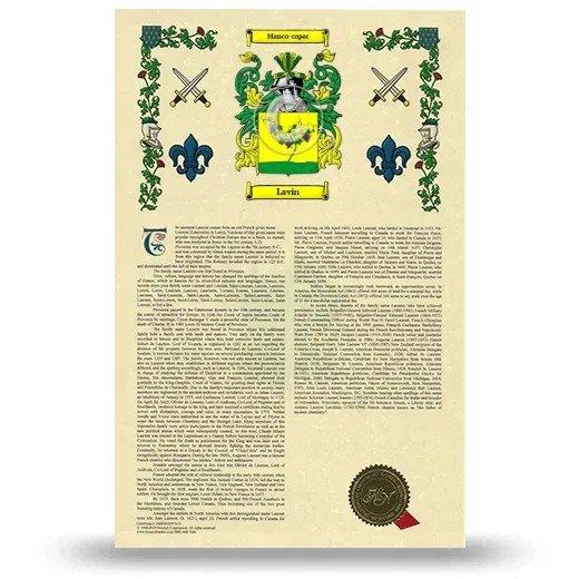 Lavin Armorial History with Coat of Arms