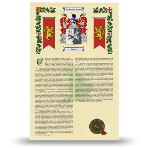 Layre Armorial History with Coat of Arms