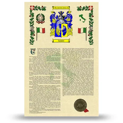 Lazaro Armorial History with Coat of Arms