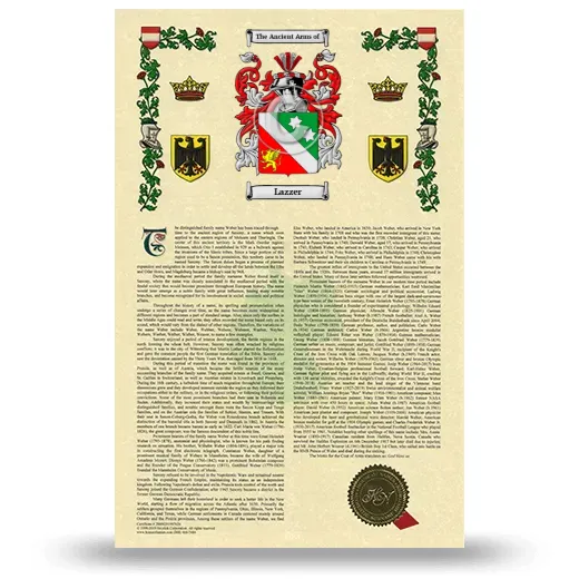 Lazzer Armorial History with Coat of Arms