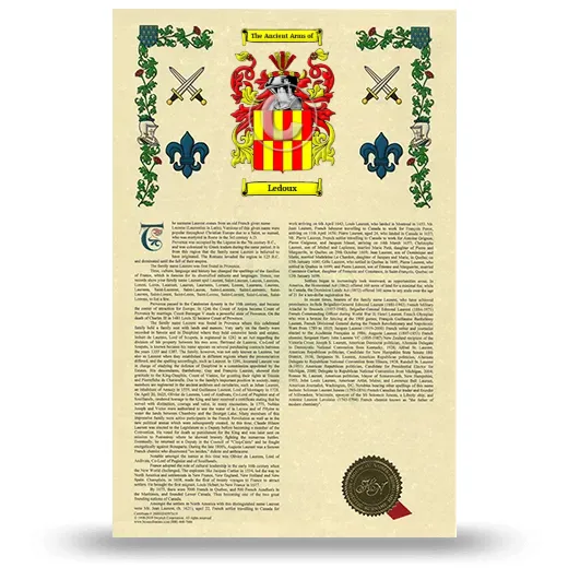 Ledoux Armorial History with Coat of Arms
