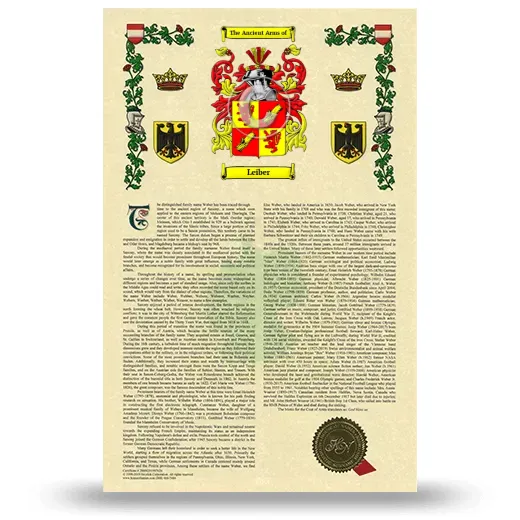 Leiber Armorial History with Coat of Arms